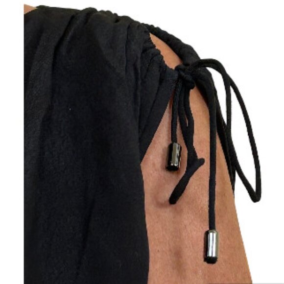 V-Neck Tie Sleeve Black Top - a.n.a.  XL - Picture 4 of 7